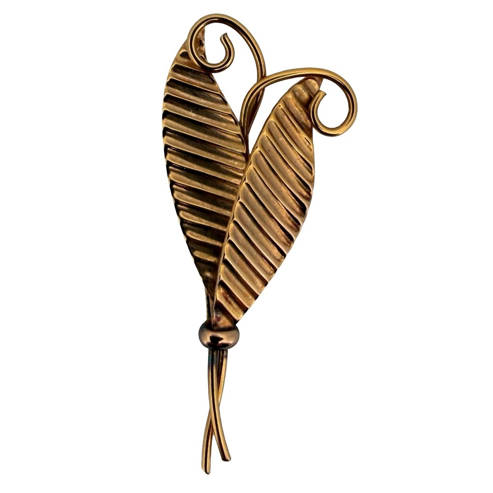 Vintage Murat Paris Gold Tone Fern Leaf Spray Brooch Pin Signed France 1950s